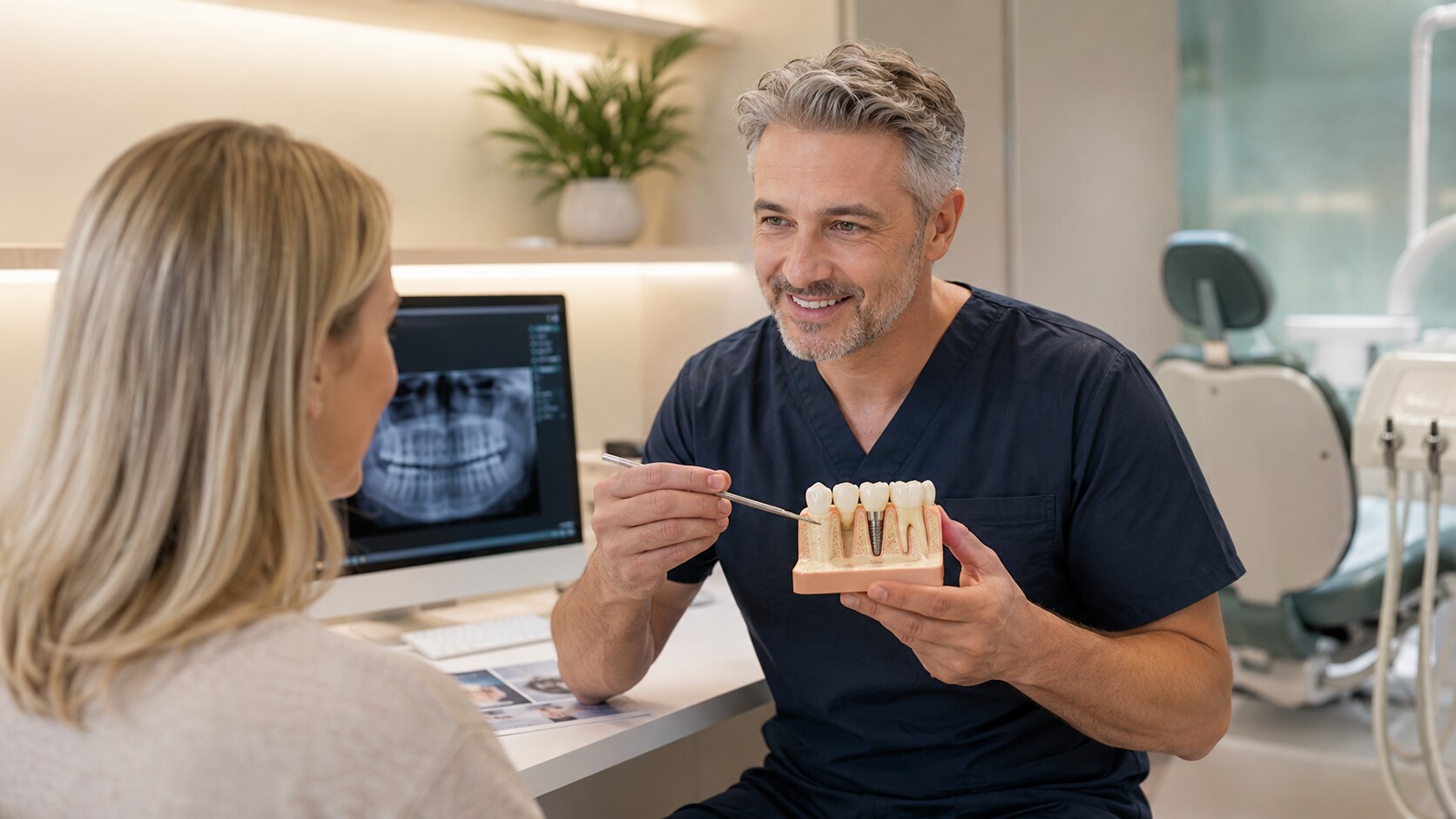 Implantatberatung mit Zahnmodell